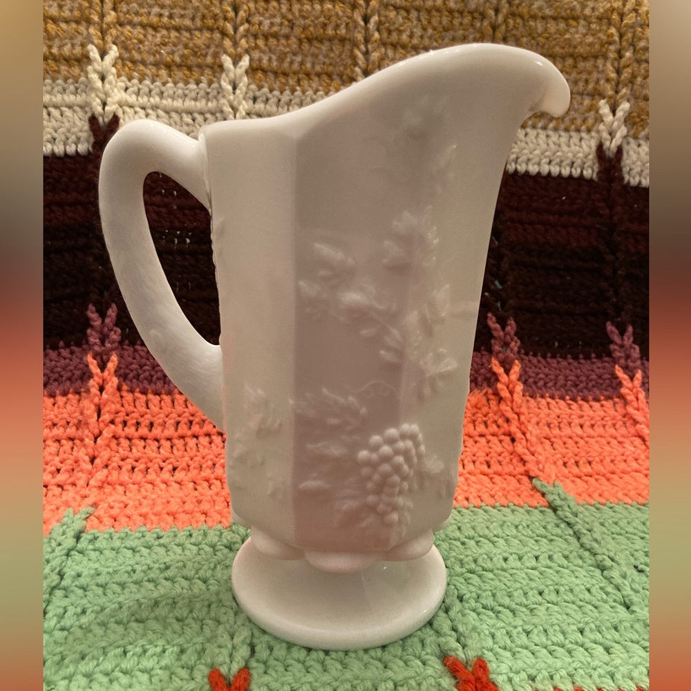 Vintage Westmorland Milk Glass Embossed Grape Pattern Pitcher